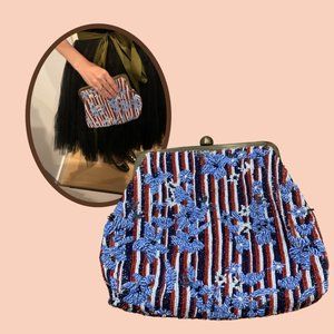 Anthropologie Beaded Floral Clutch Handbag